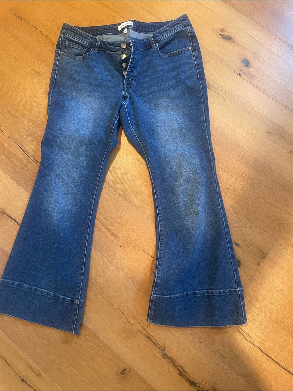 Women’s mid-rise Dark Blue Flare Jeans with Button Fly